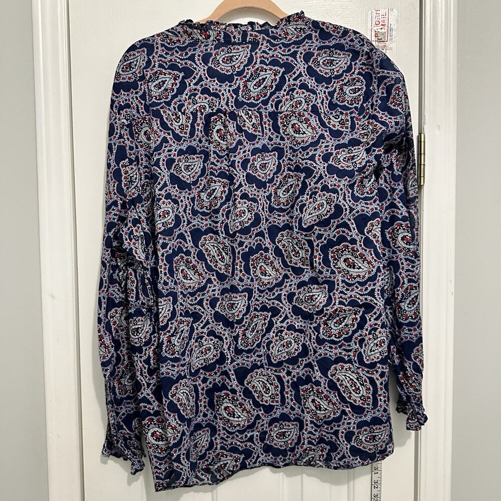 Talbots Paisley Top Plus size 3x Blue Ruffle Trip Popover Lightweight - Picture 7 of 9